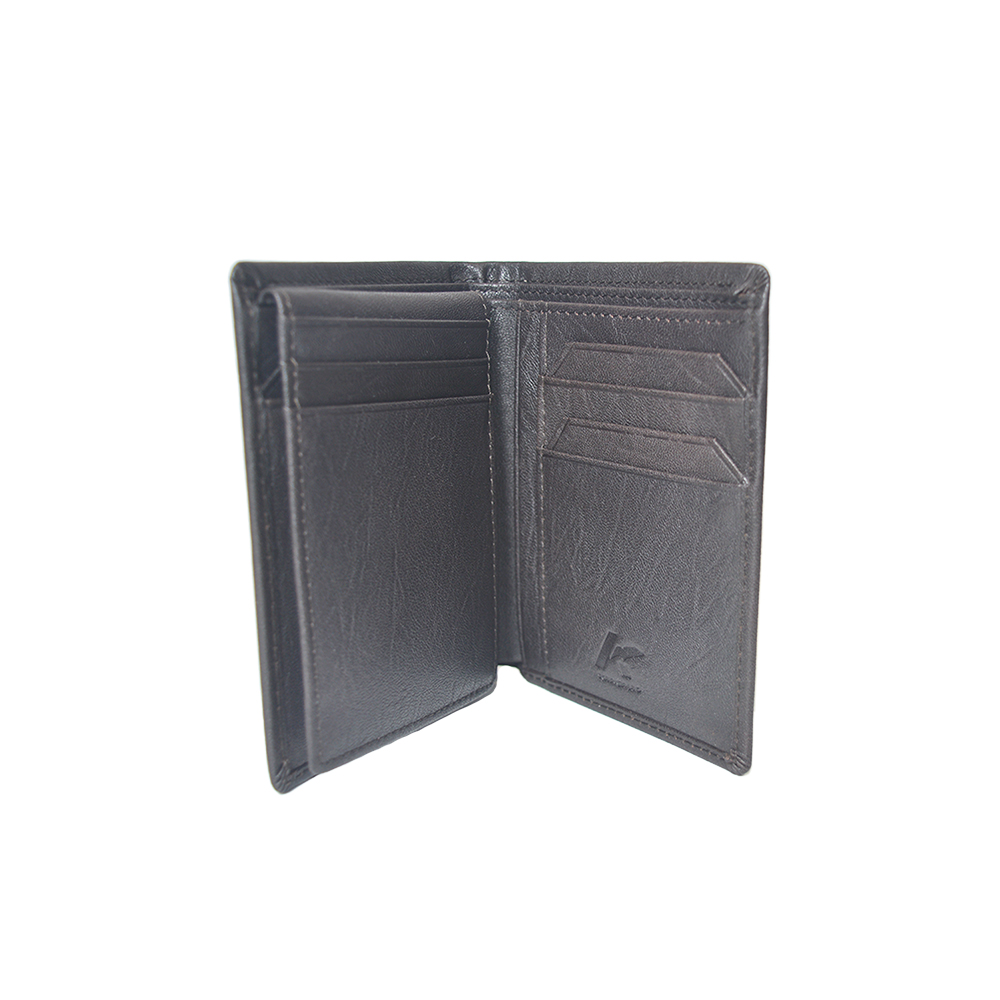 棕色多卡位皮革钱包翻折超薄设计钱包带 ID 窗口礼盒装