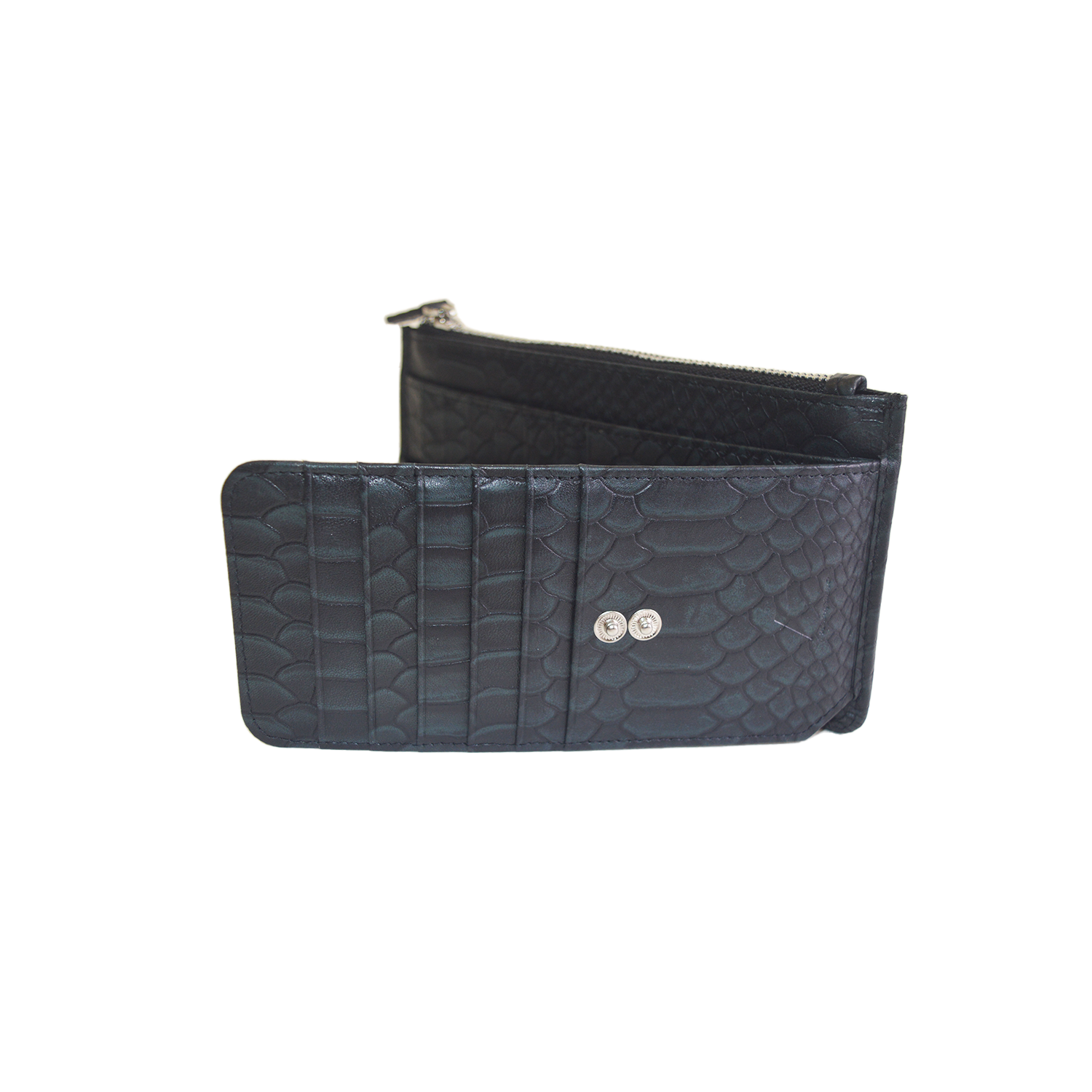 黑色新款鳄鱼皮钱包双折多卡包经典钱包带拉链口袋