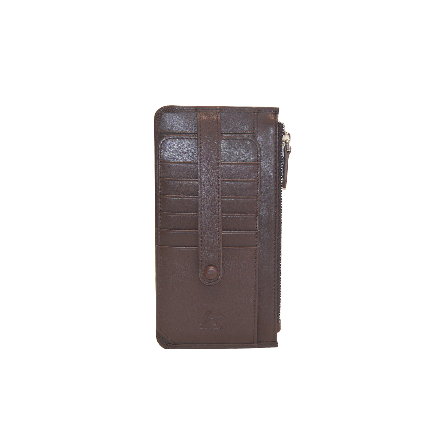 时尚棕色超软皮革双折多卡包钱包带拉链口袋手提包