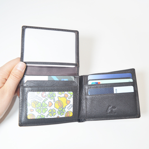 棕色皮革钱包超薄简约双折钱包男式女式翻盖证件窗信用卡夹含礼品盒